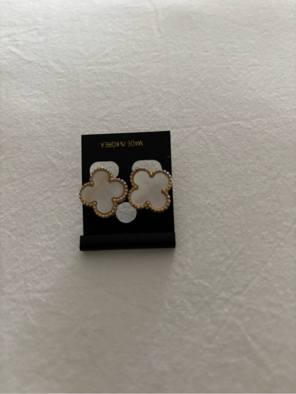 Gold and White Clover Stud Earrings - Women Jewelry